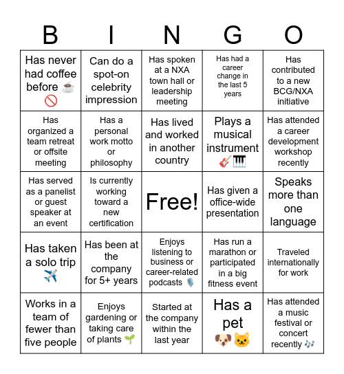 New Year, New Connections Bingo Card