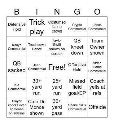 Super Bowl LIX Bingo Card