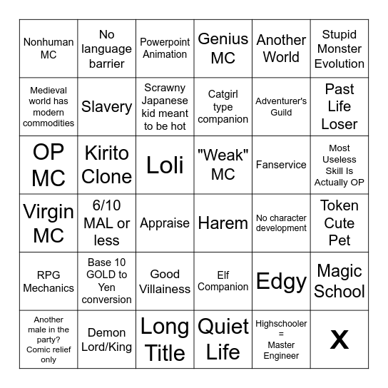 Slop Bingo Card