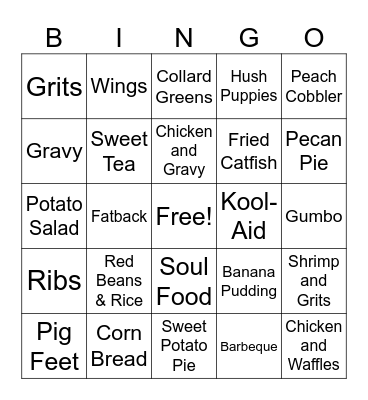 Soul Food Bingo Card