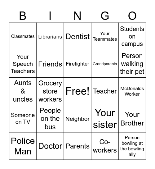 Social Circle Bingo Card