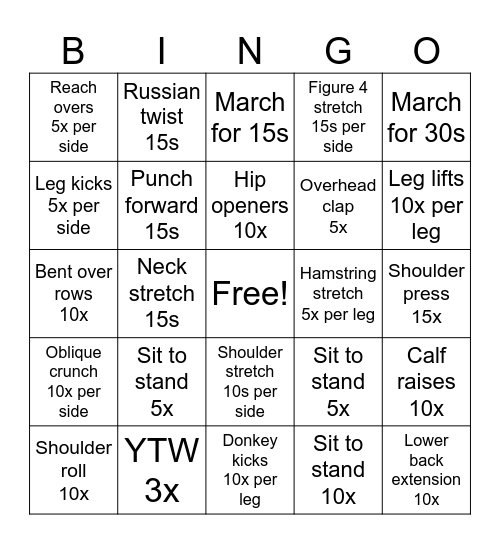 Elder's Wellness Bingo Card