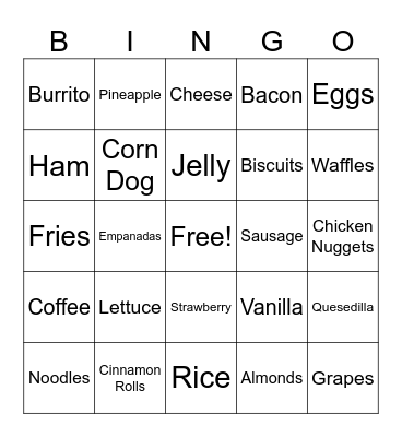Food Bingo Card