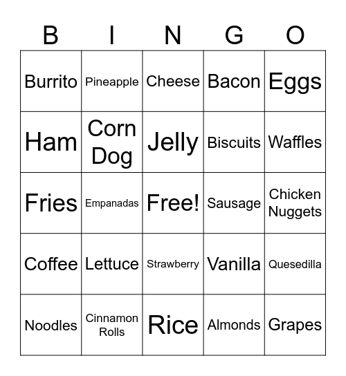 Food Bingo Card