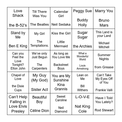 Musical Bingo   L O V E Bingo Card