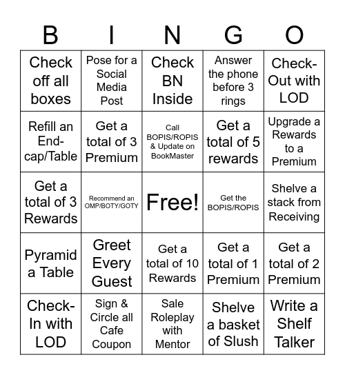 Bookseller Bingo Card