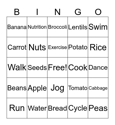 Health Bingo  Bingo Card