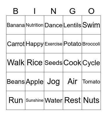 Health Bingo  Bingo Card