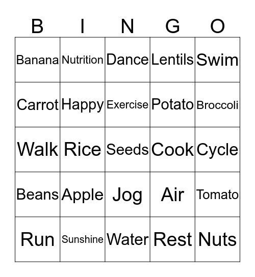 Health Bingo  Bingo Card