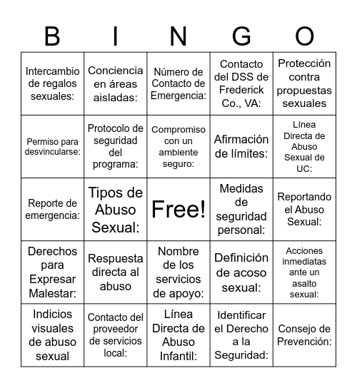 PSA BINGO Card