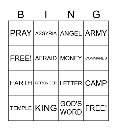 BIBLE BINGO Card