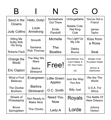 Grammy Bingo Card