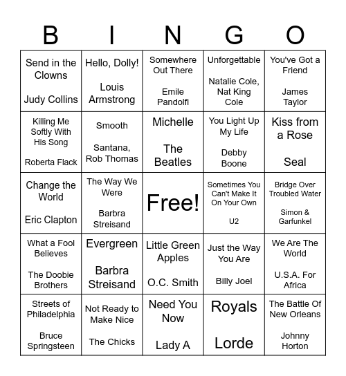 Grammy Bingo Card