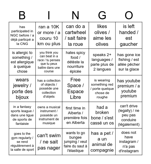 Icebreaker Bingo Card