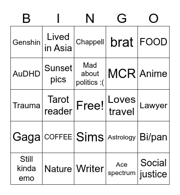 Kaylee Bingo Card
