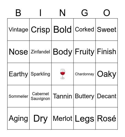 WINE BINGO @ CUT RIVER GRILLE! Bingo Card
