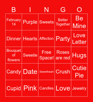Valentine's Day Bingo Card