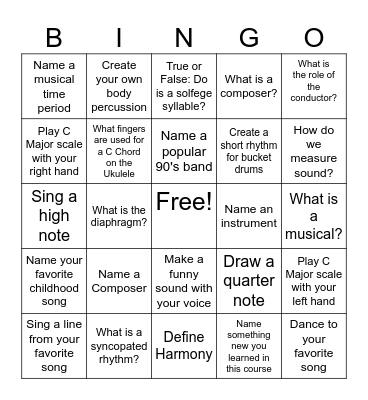 Music Appreciation AMI Bingo Card