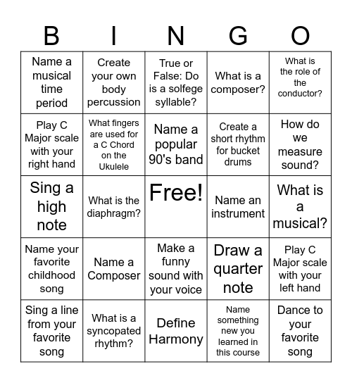 Music Appreciation AMI Bingo Card