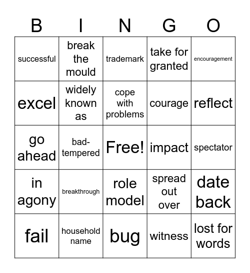 Close up B2 5th Bingo Card