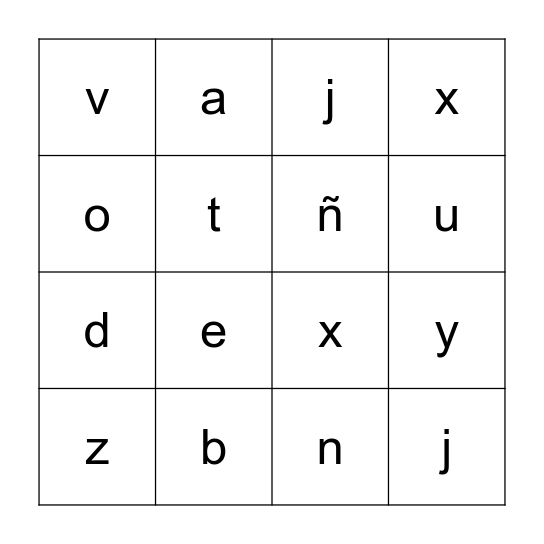 SPANISH ALPHABET Bingo Card