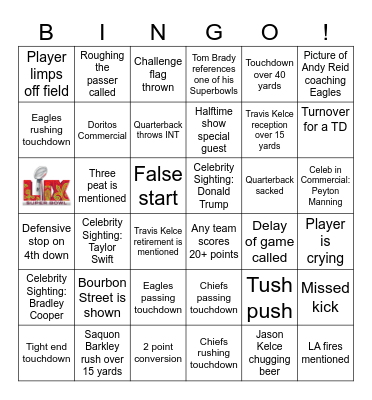 Super Bowl 2025 Bingo Card