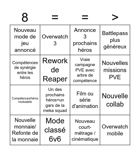 Overwatch Spotlight BINGO Card