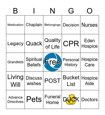 Advance Directive Bingo Card