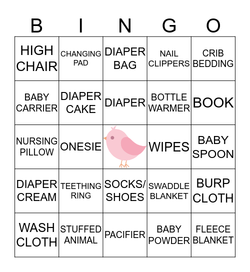 It's a Brady Baby Girl Bingo Card