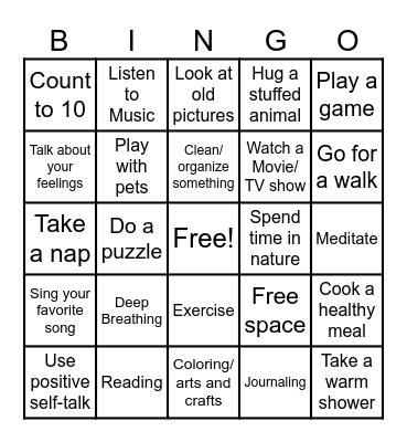 Coping Skills Bingo Card