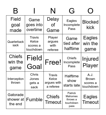 2025 Super Bowl Bingo Card