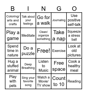 Coping Skills Bingo Card