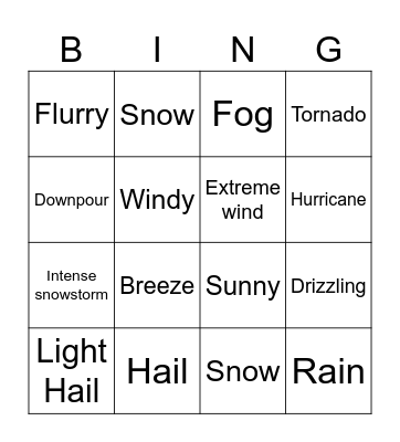 Weather Bingo 2 Bingo Card