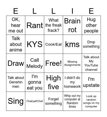 Ellie bingo Card