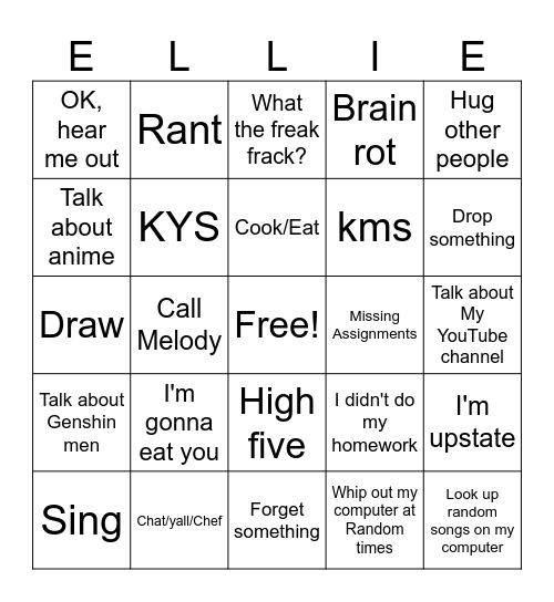 Ellie bingo Card