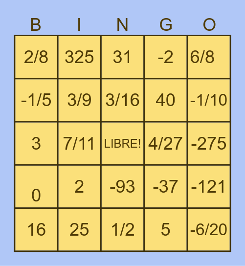 BINGO MATEMÁTICO Bingo Card