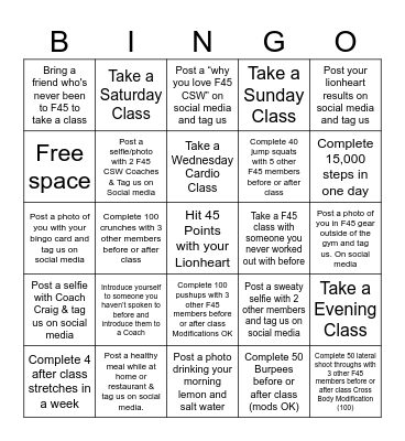 F45 Coral Springs West Bingo Card