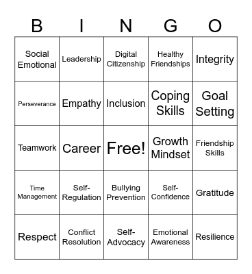 School Counselor Bingo Card