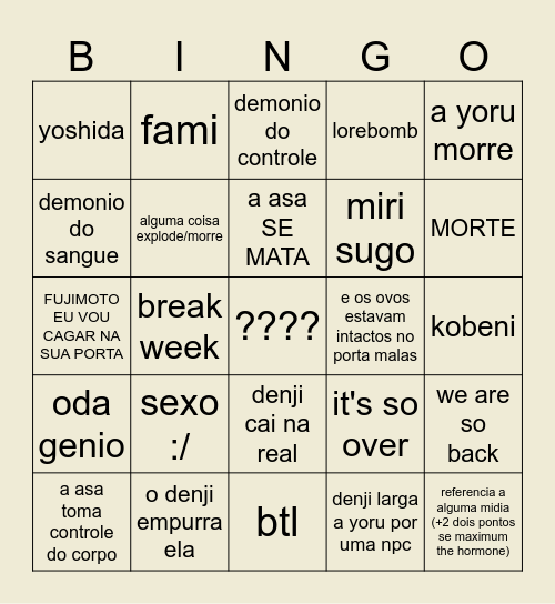 csm 193 Bingo Card