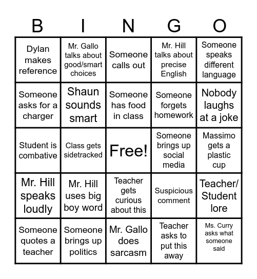Winston Prep: Group 11 Bingo Card