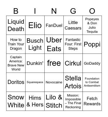 Superbowl LIX Bingo Card