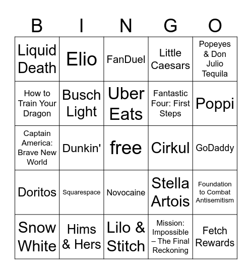 Superbowl LIX Bingo Card