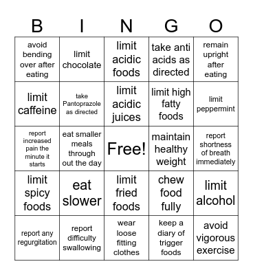 Hiatal Hernia DO's! Bingo Card