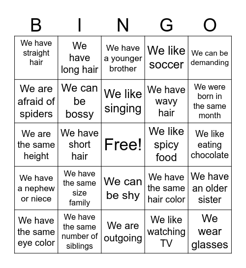 What We Have in Common Bingo Card