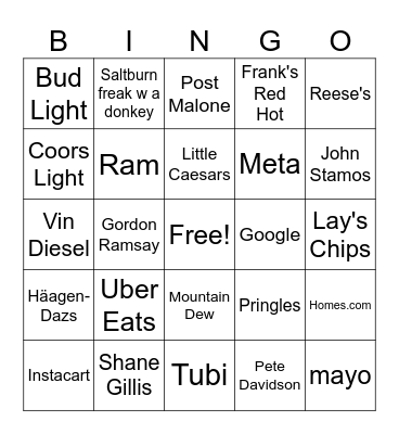 Super Bowl Ad Bingo '25 Bingo Card
