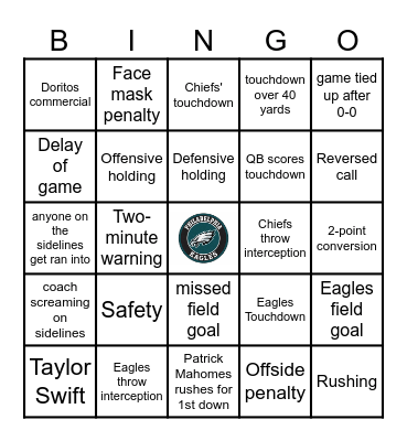 Super Bowl Bingo 2025 Bingo Card