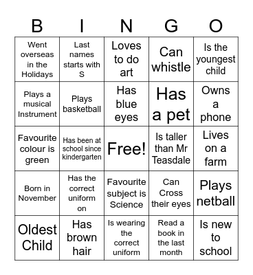Get to know you Bingo Card
