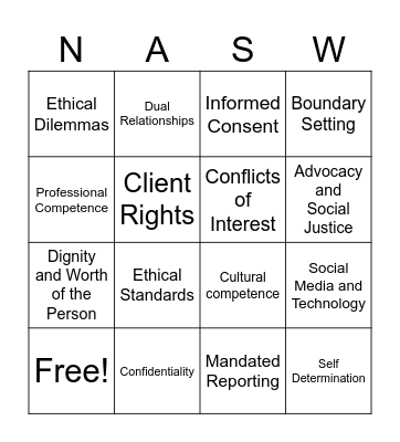 NASW Social Work Ethics Bingo Card