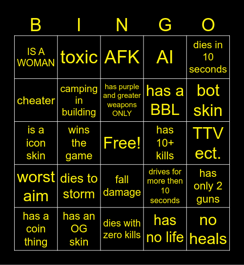 fortnite Bingo Card