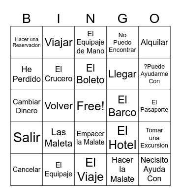 Travel Words Bingo Card
